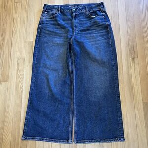 American Eagle Jeans Mens 38x28 Medium Wash Loose Fit Baggy Raw Hem Distressed